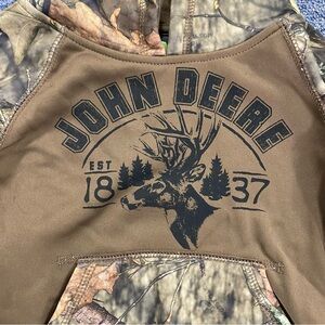 John Deere Brown Camo Pullover Hoodie with Deer Graphic